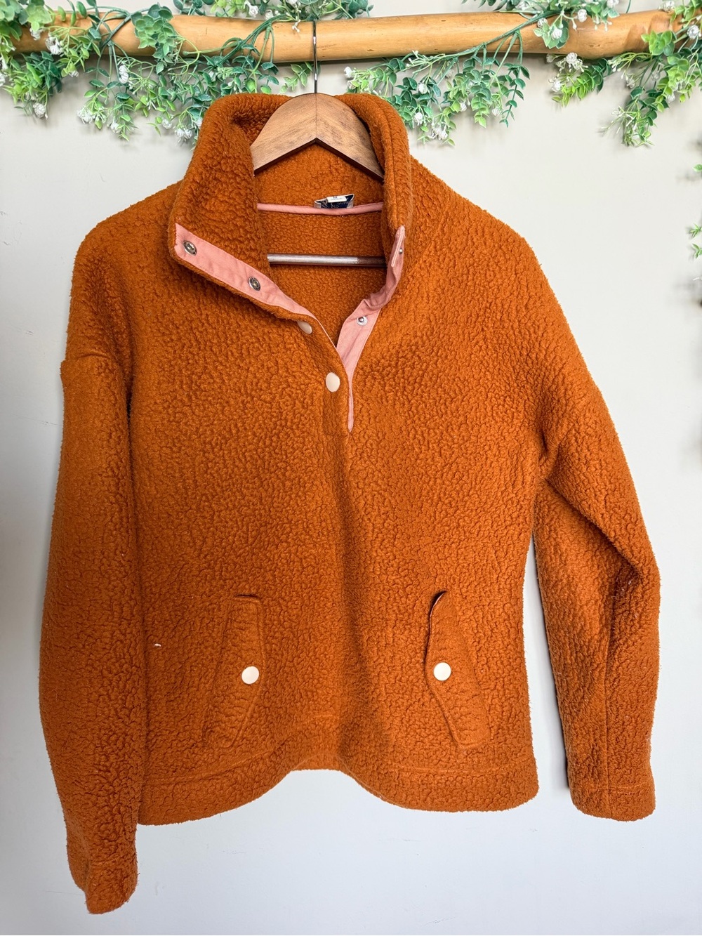 J. Crew Burnt Orange Sherpa Jacket with Pink Trim